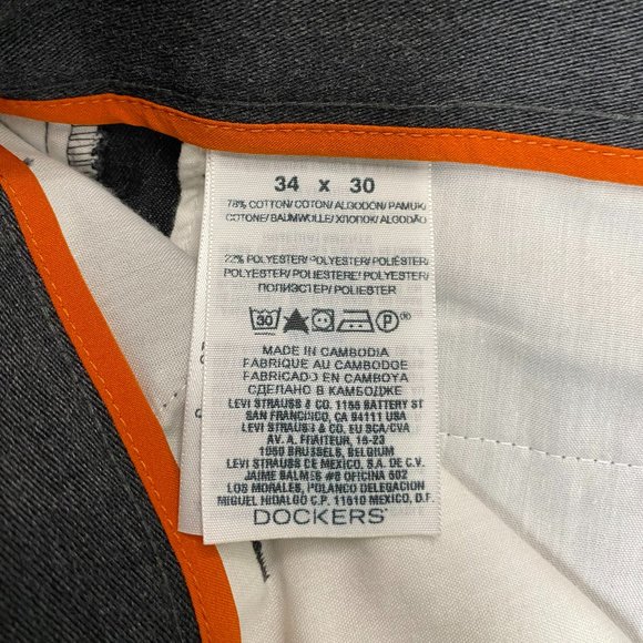 Dockers D2 Khaki Pants Men 34 x 30 Straight Fit Gray Flat Front Office Business - Picture 8 of 16